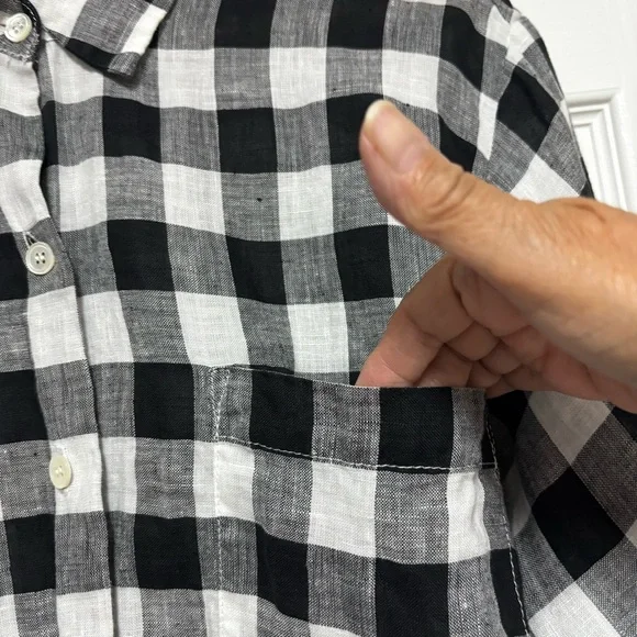 Karen Kane Black and White Check Cuffed Sleeve Button Down Shirt Size M Linen - Picture 4 of 13